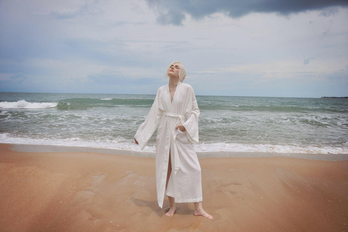 Long Robe in White Linen.