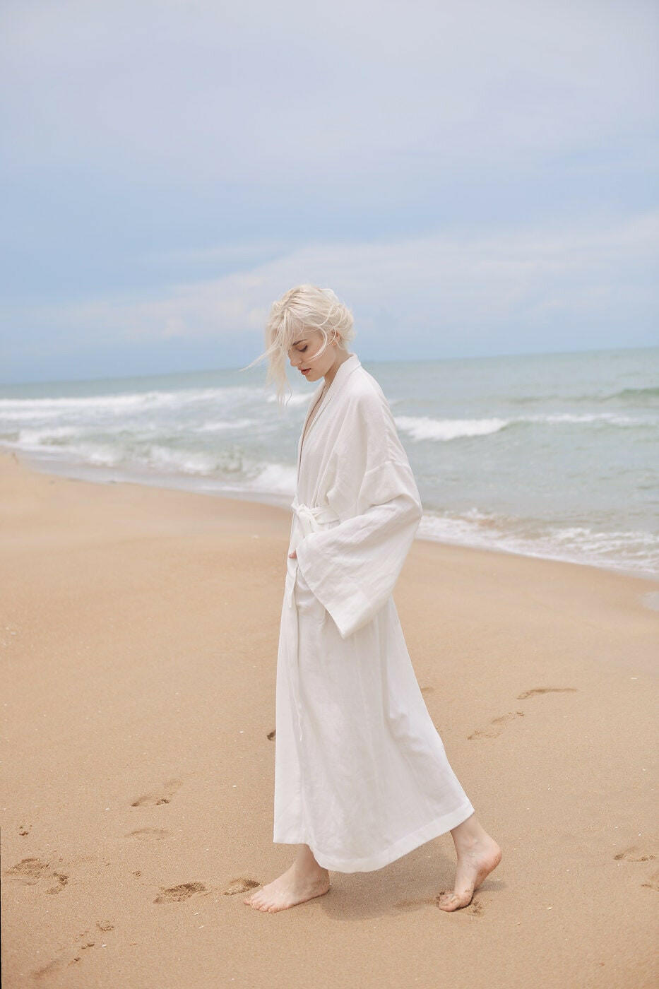 Long Robe in White Linen.