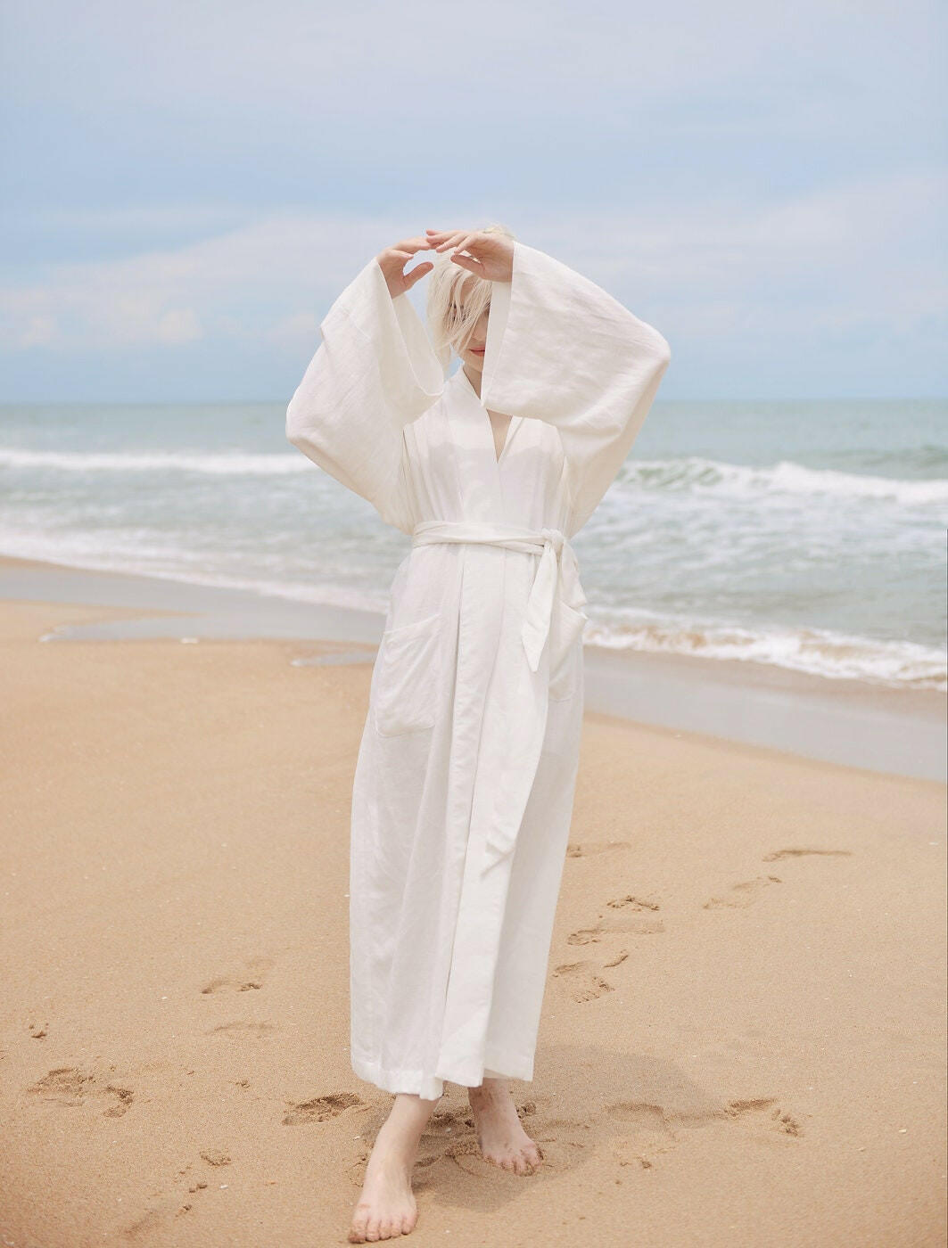 Long Robe in White Linen.