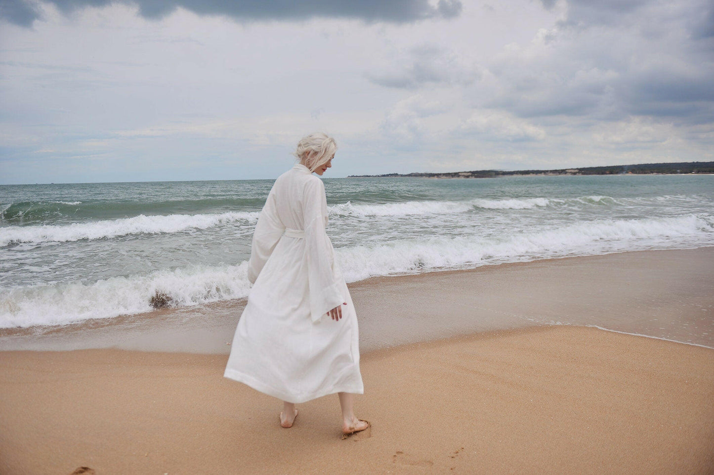 Long Robe in White Linen.
