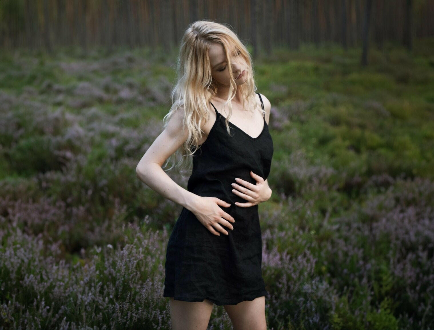 Linen Slip Dress in Black.