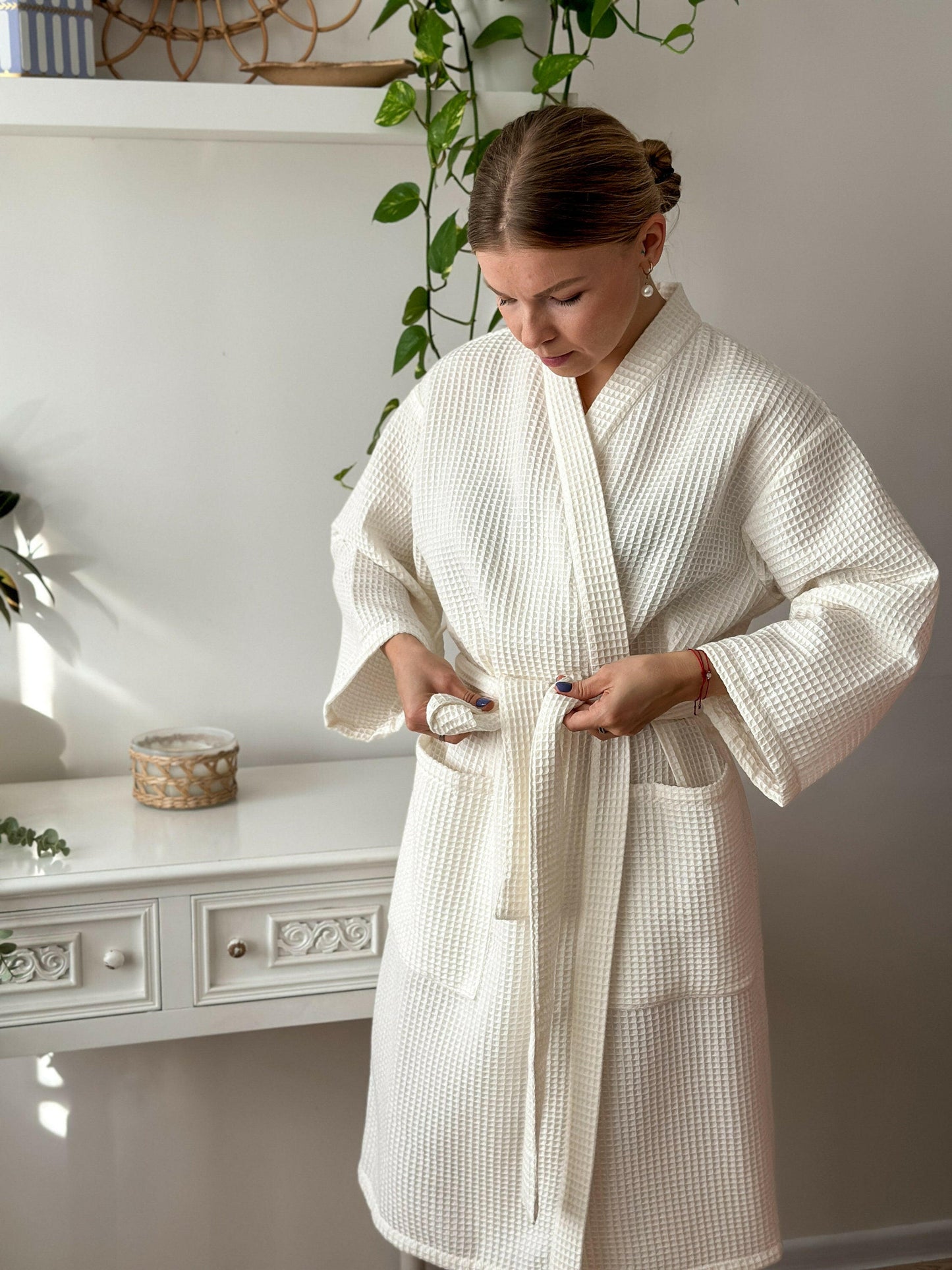 Full Sleeve Cotton Waffle Bathrobe.