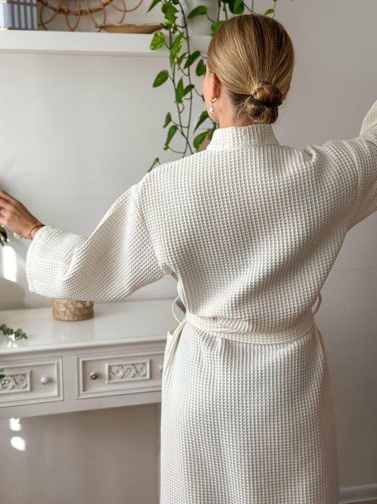Full Sleeve Cotton Waffle Bathrobe.