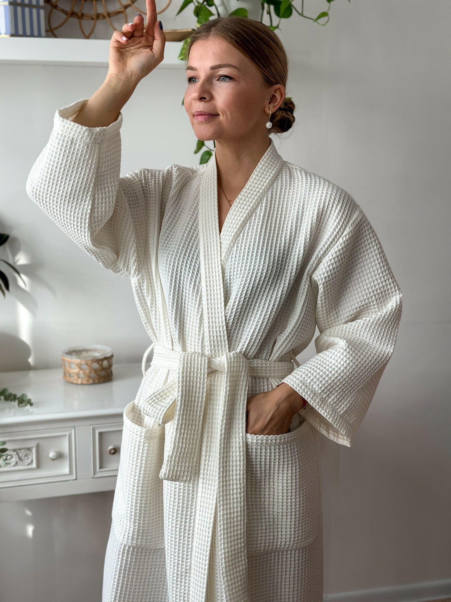 Full Sleeve Cotton Waffle Bathrobe.