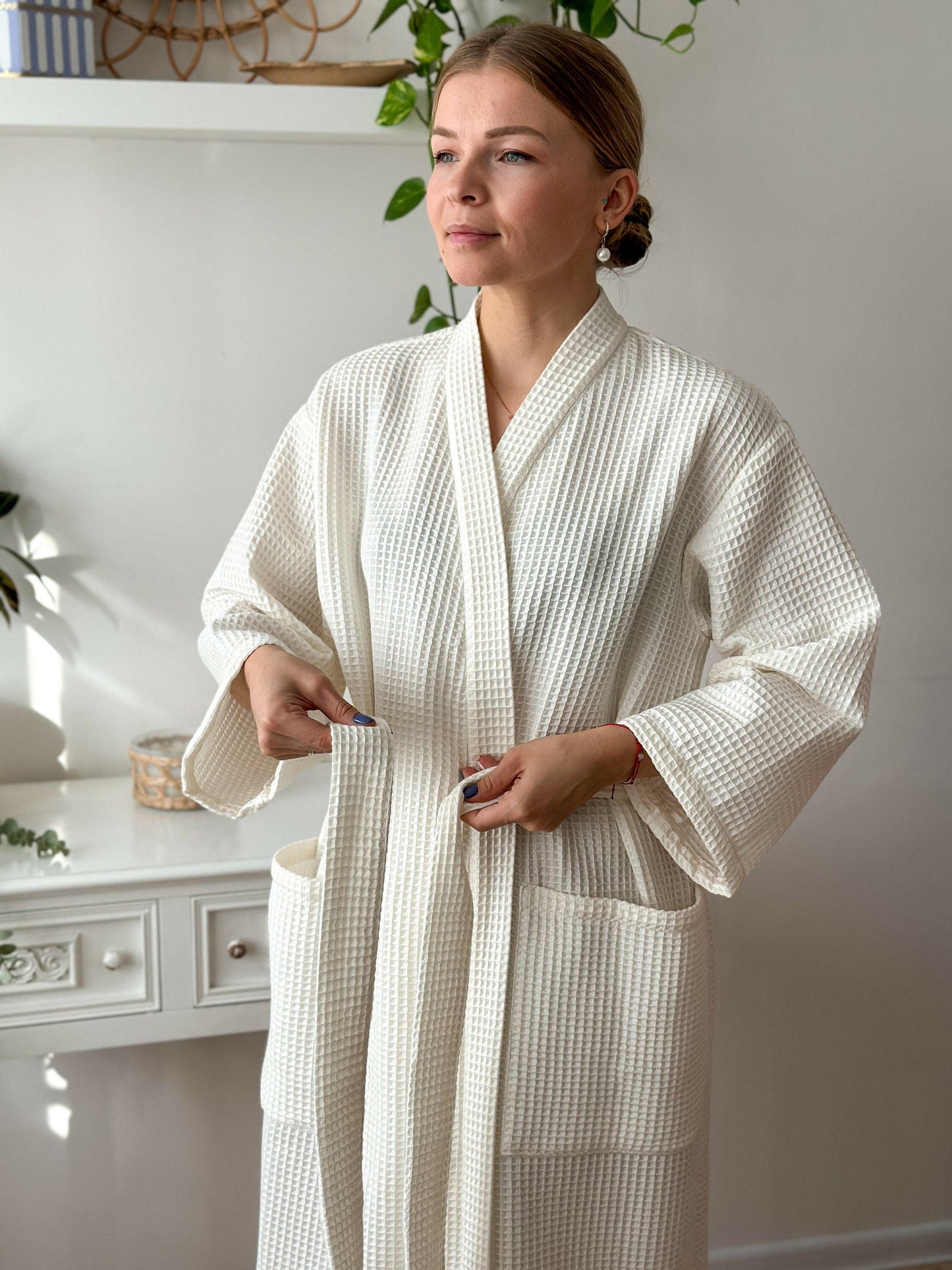 Full Sleeve Cotton Waffle Bathrobe.