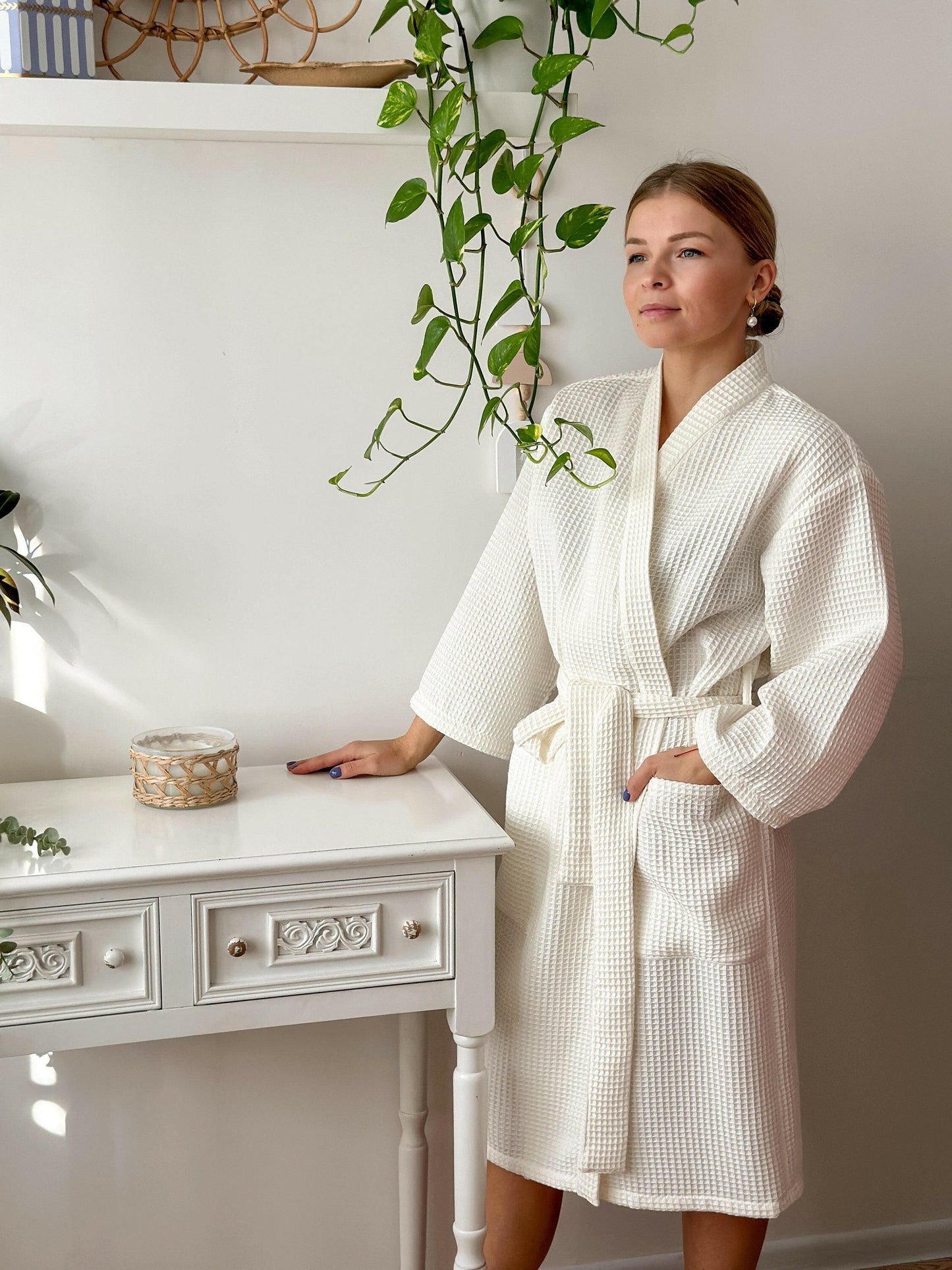 Full Sleeve Cotton Waffle Bathrobe.
