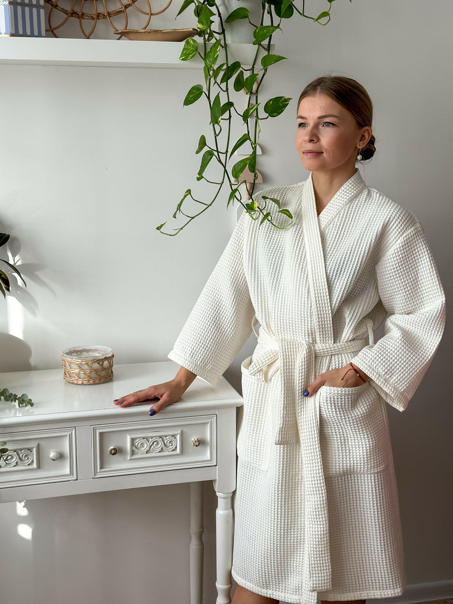 Full Sleeve Cotton Waffle Bathrobe.