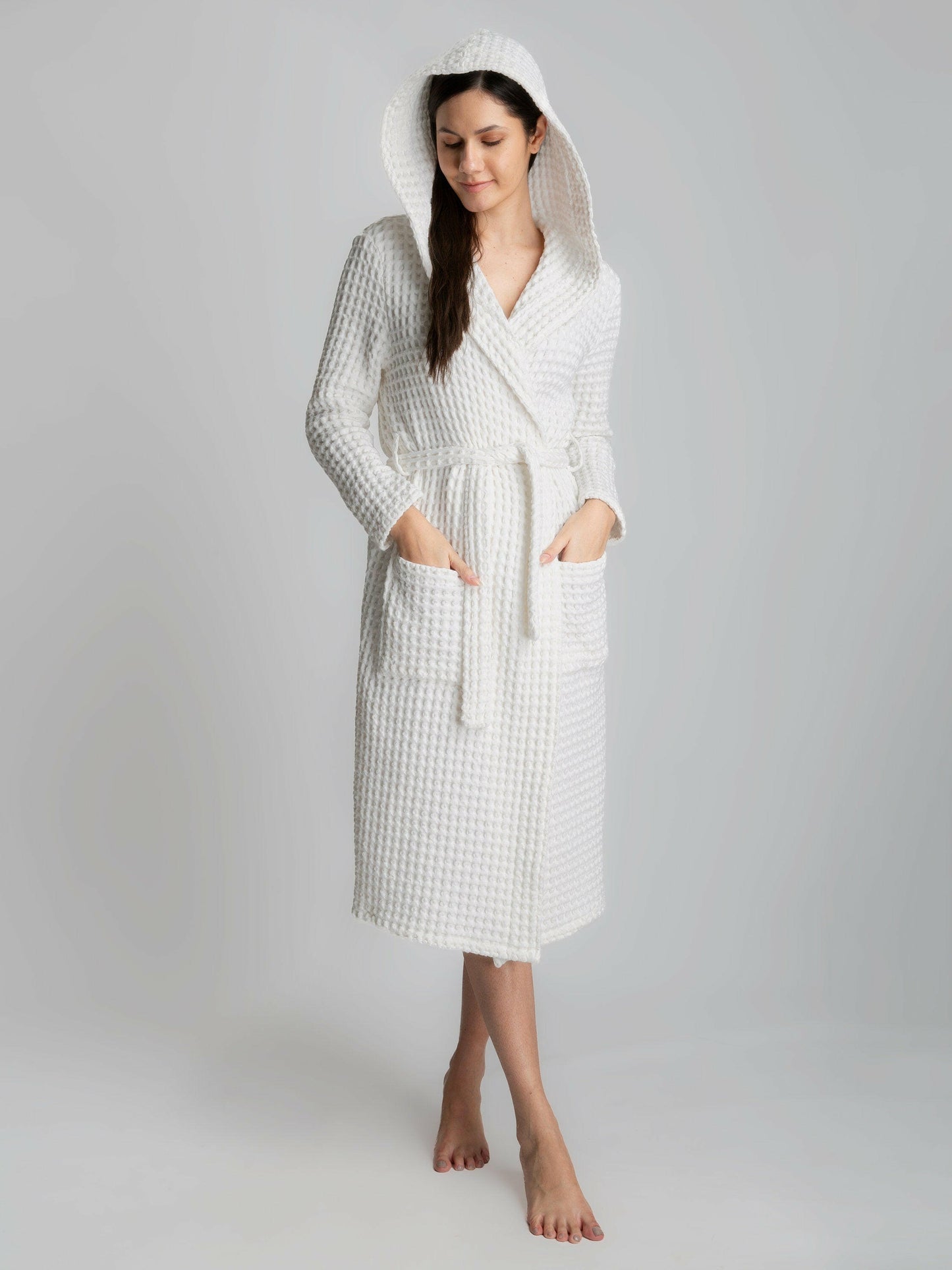 Full Sleeve Cotton Waffle Bathrobe with Hood.