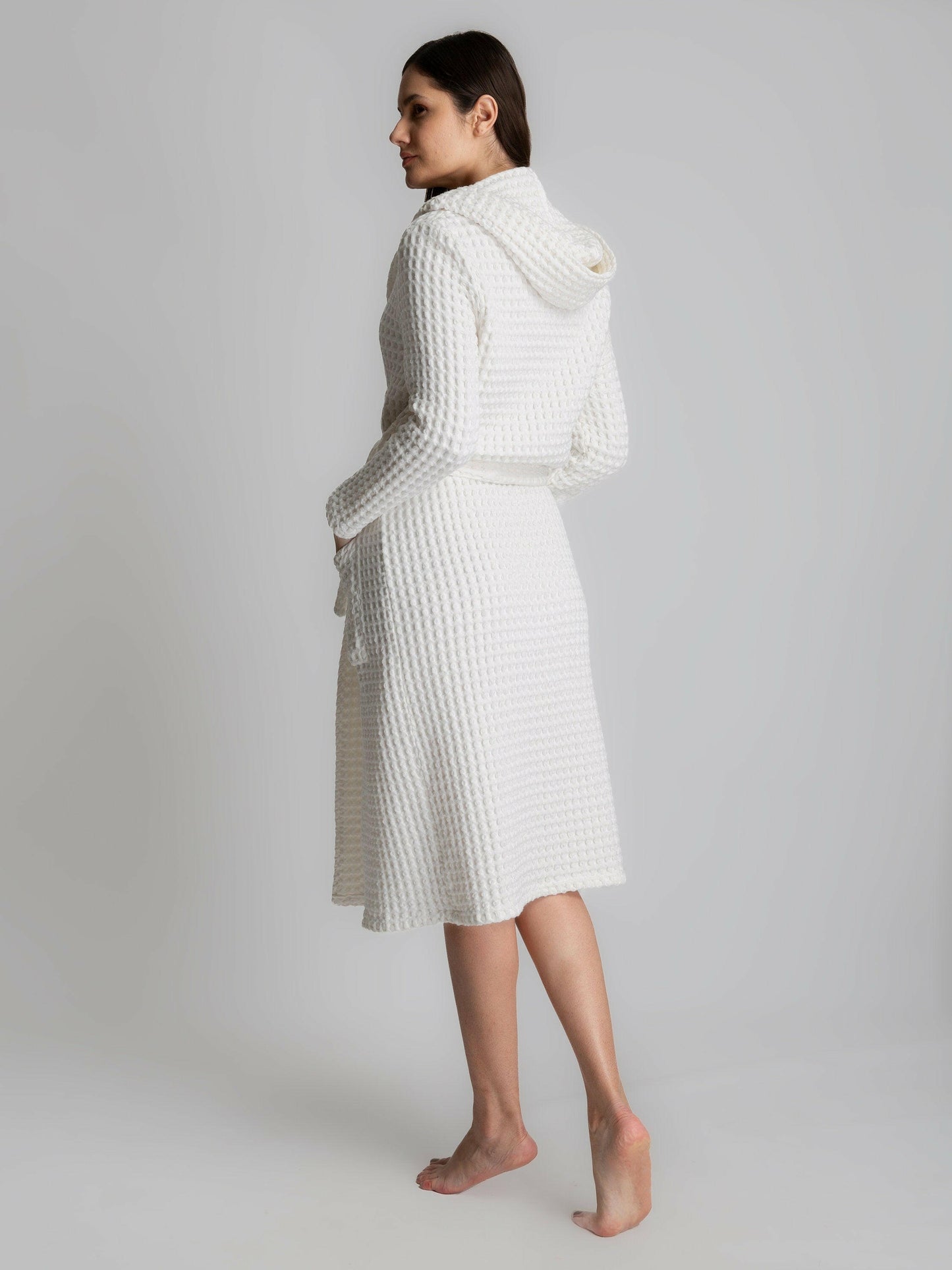 Full Sleeve Cotton Waffle Bathrobe with Hood.