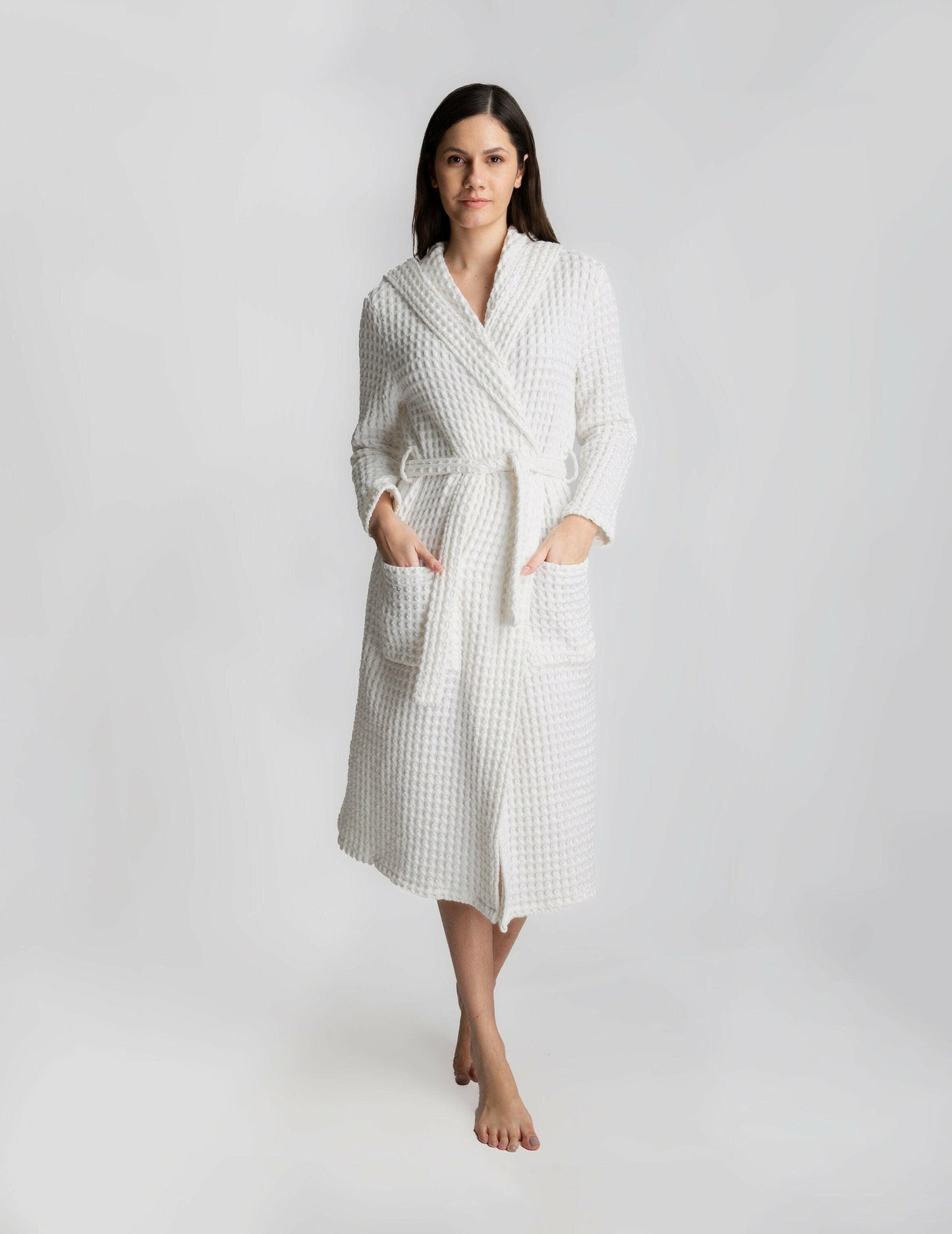 Full Sleeve Cotton Waffle Bathrobe with Hood.