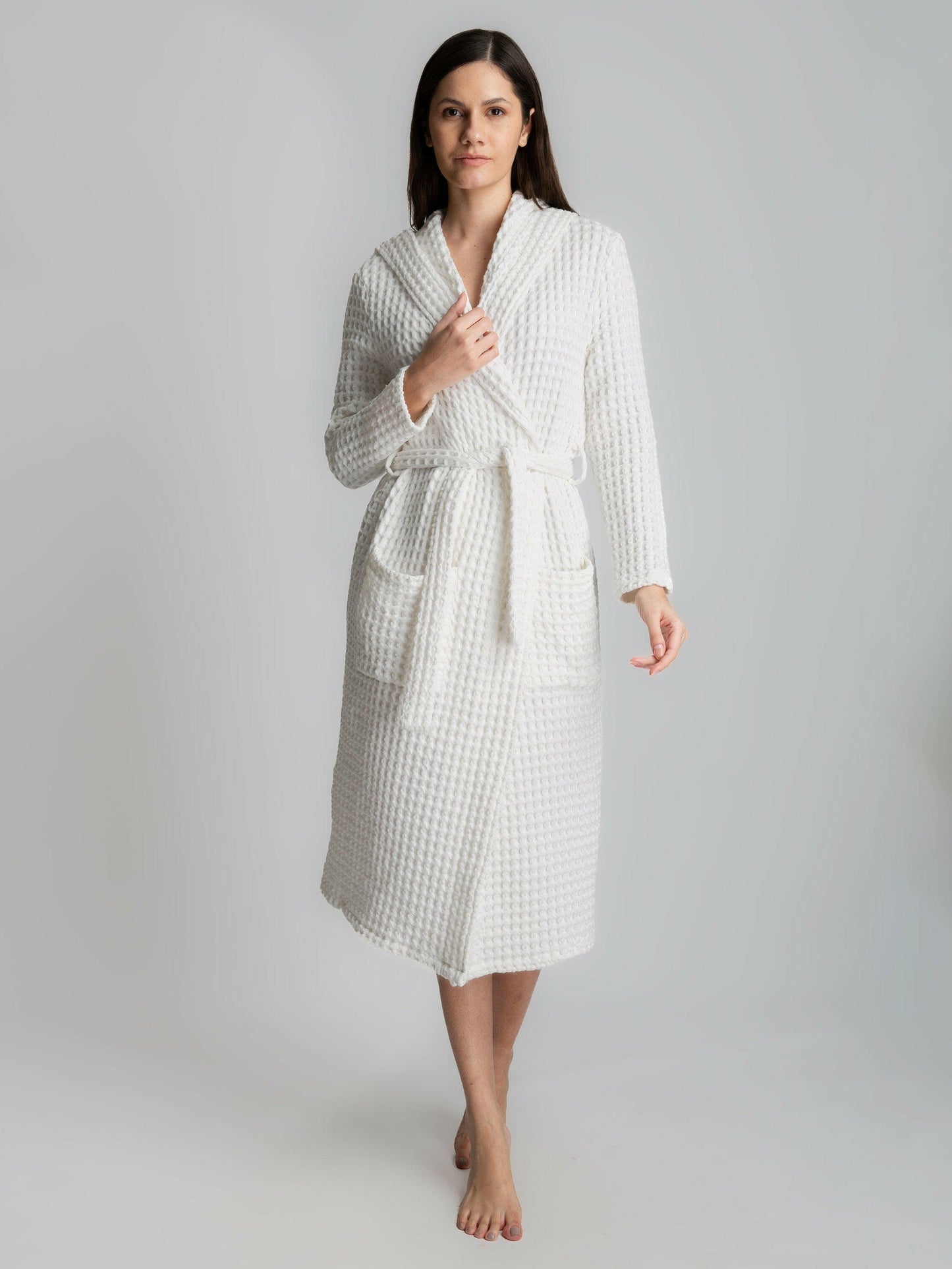 Full Sleeve Cotton Waffle Bathrobe with Hood.