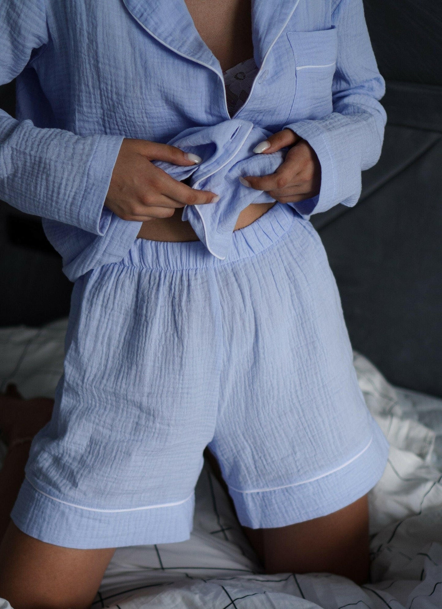 Full Sleeve Shorts Set in Muslin.