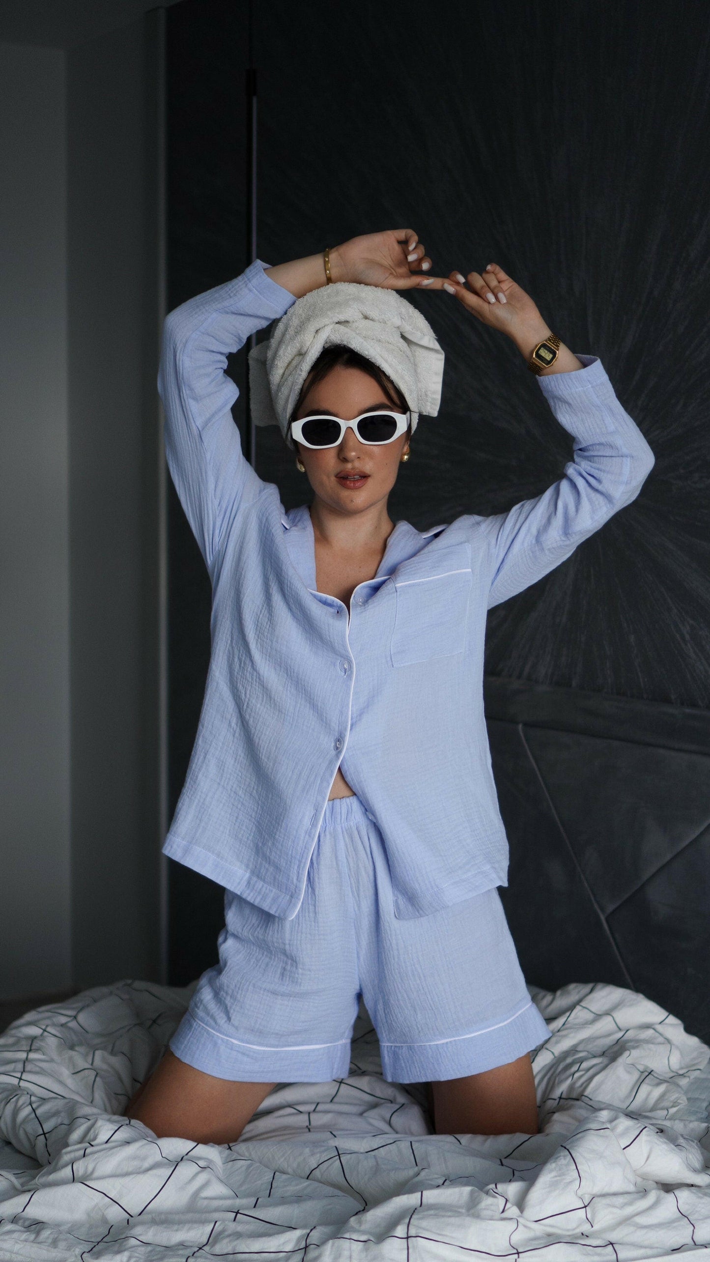Full Sleeve Shorts Set in Muslin.