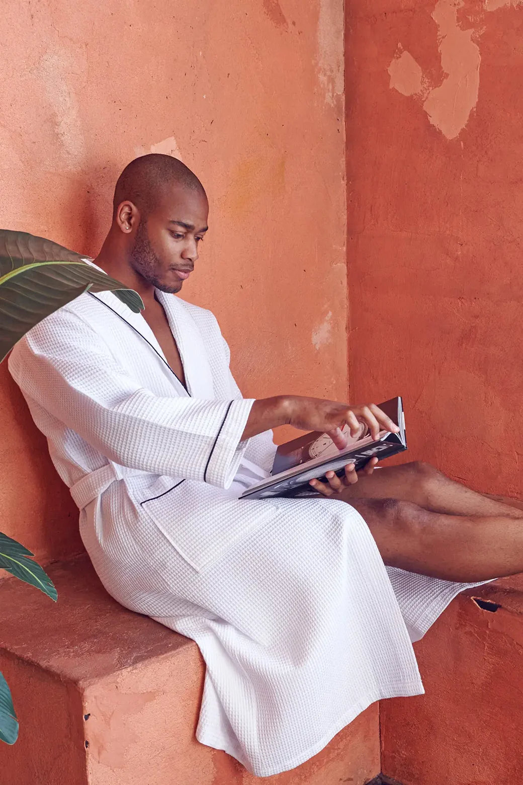Full Sleeve Cotton Waffle Bathrobe with Piping.