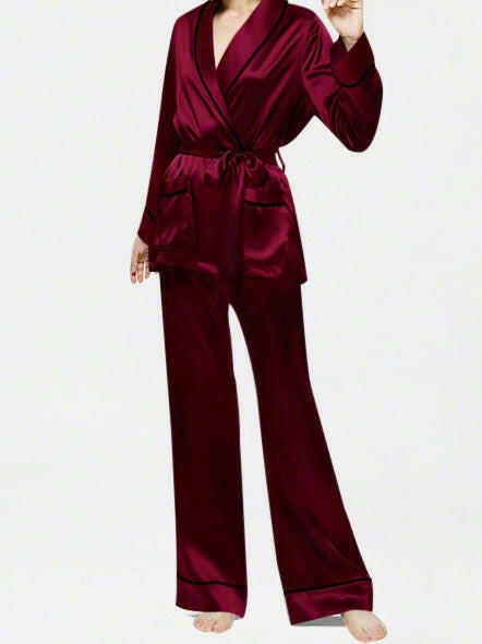 Wrap Set with Palazzo - Bella Babe by SK Nightsuit Nightdress Robes Silk Satin Nighty Gown Nightwear