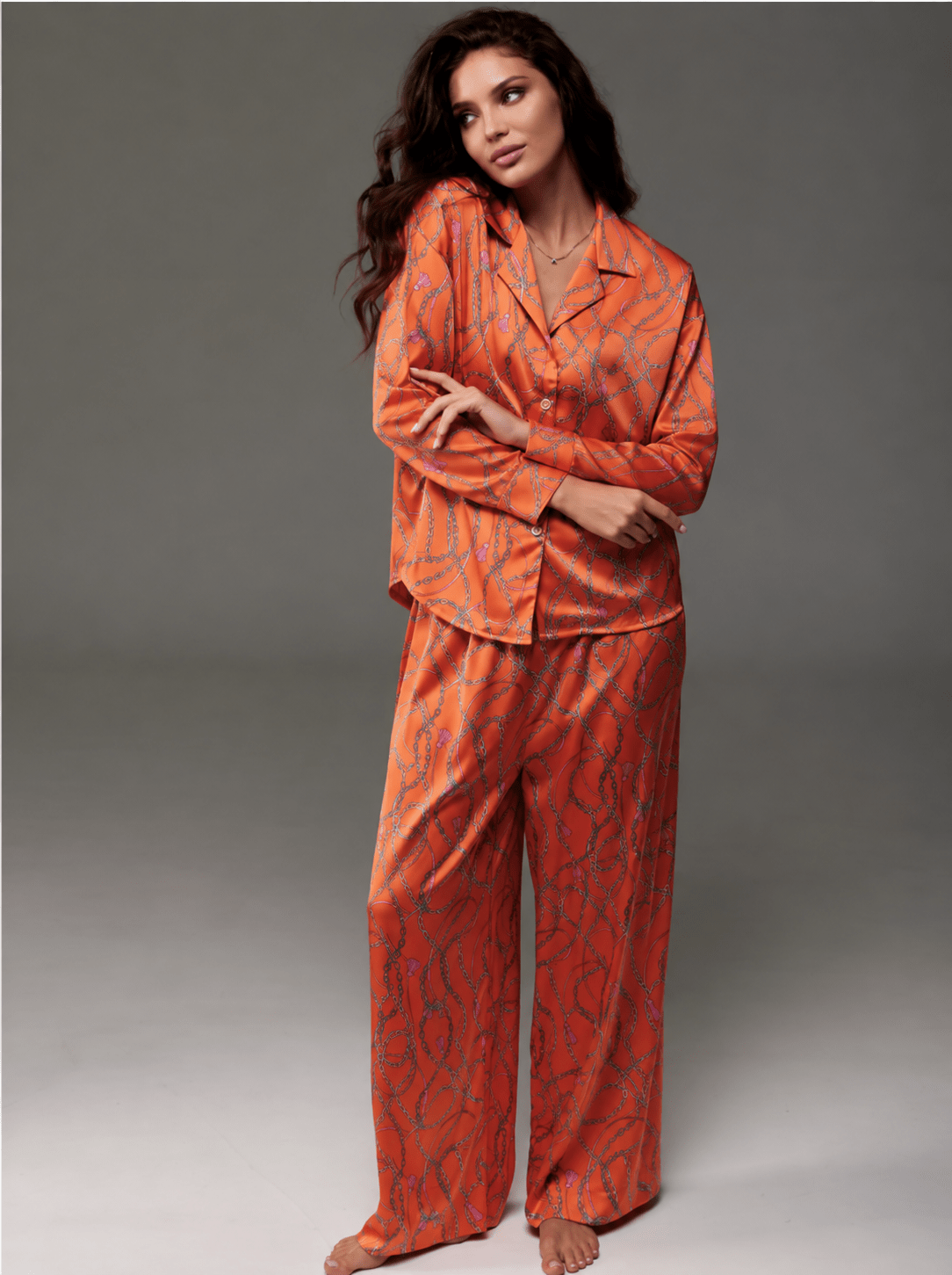 Satin Co-ord Set | Sexy Lace-Up Collar Shirt & Wide Leg Pants - Bella Babe by SK