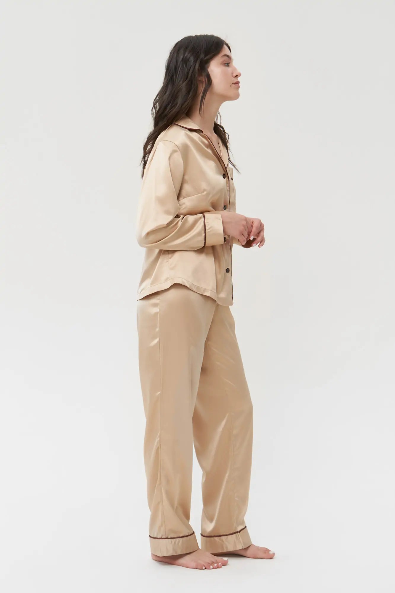 Satin Pajama Set with Contrast Piping - Bella Babe by SK