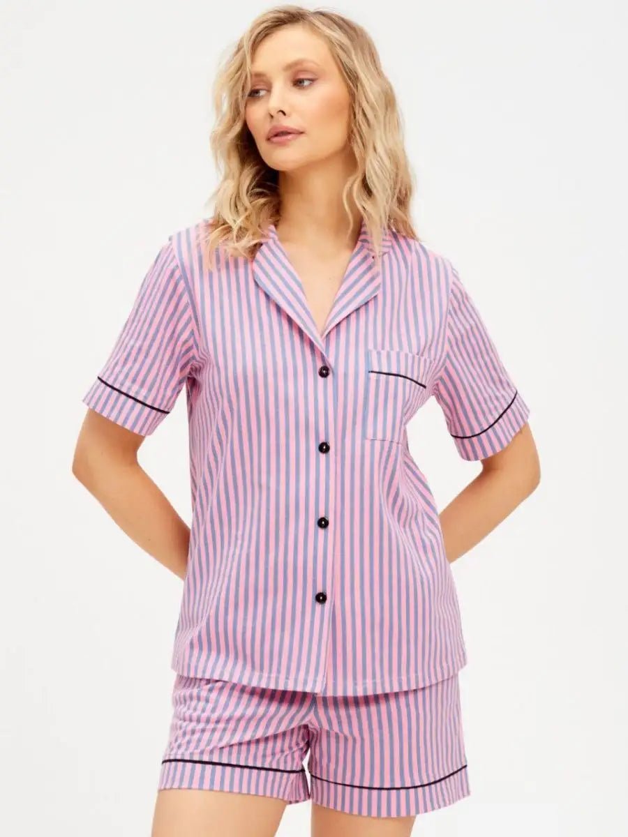 Shorts Set Pink Grey Stripes 100% Cotton - Bella Babe by SK