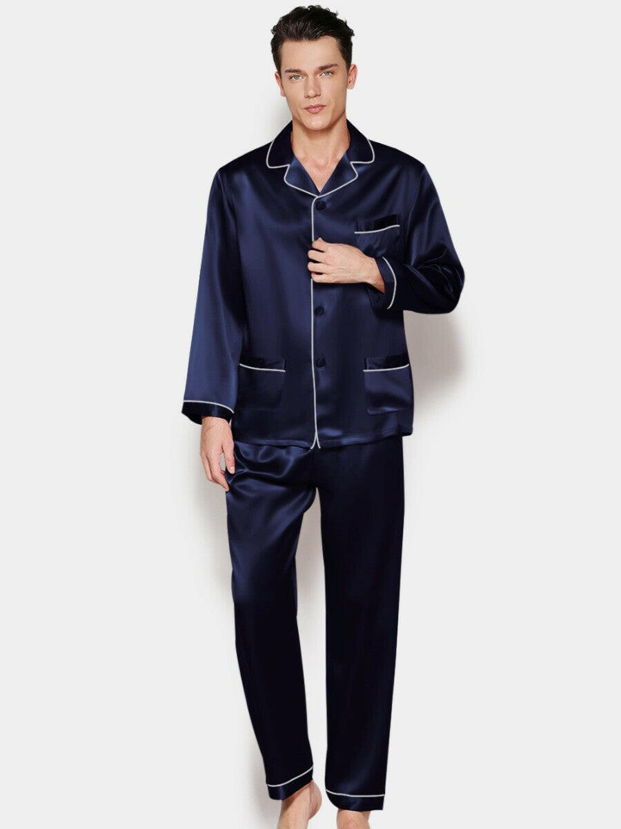 Satin Nightwear with Contrast Piping for Couples.