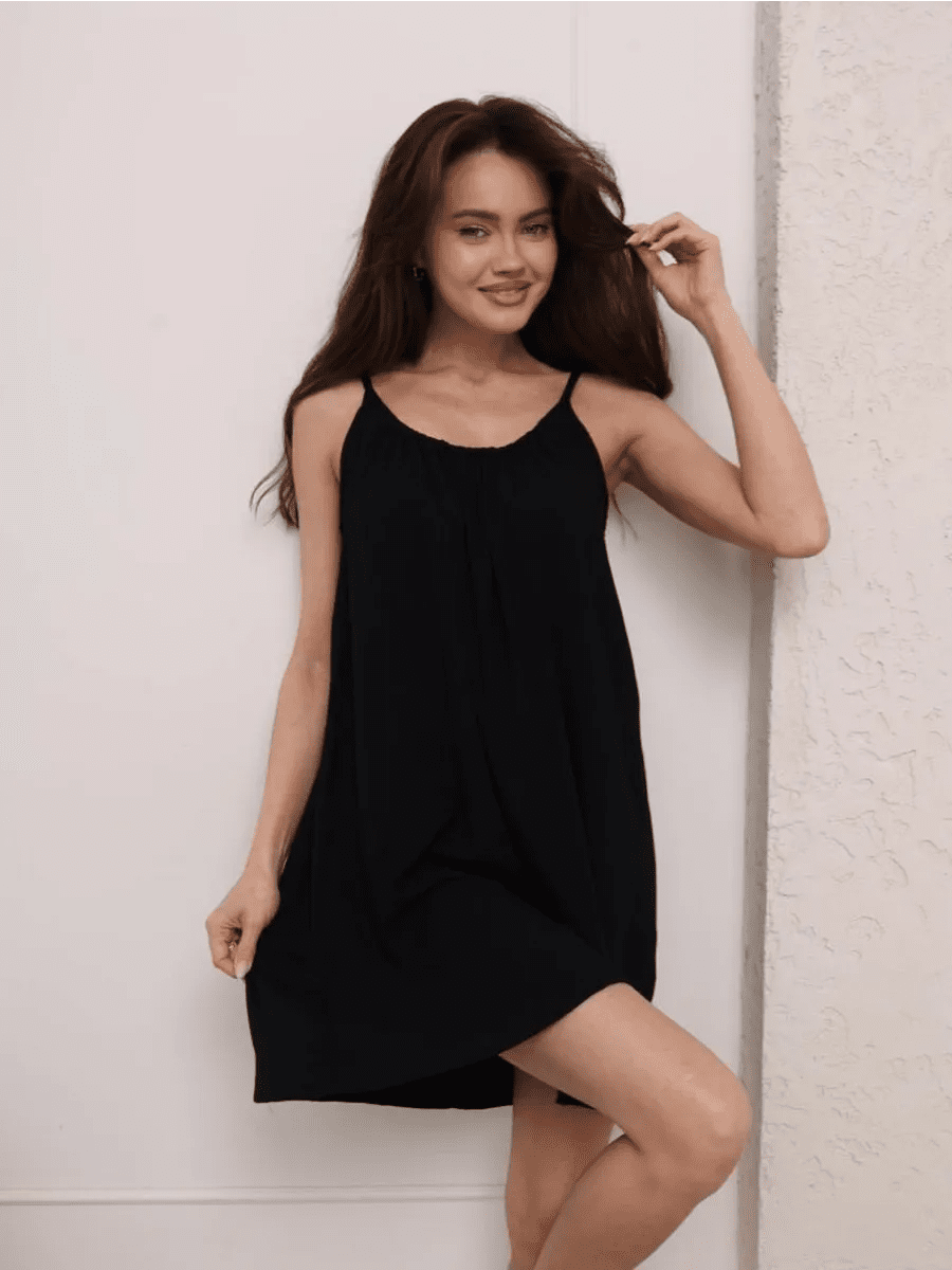 Tie-Back Cotton Nightie for Women | Sleeveless Flowy Slip Dress | Open Back Nightdress | Black & White - Bella Babe by SK