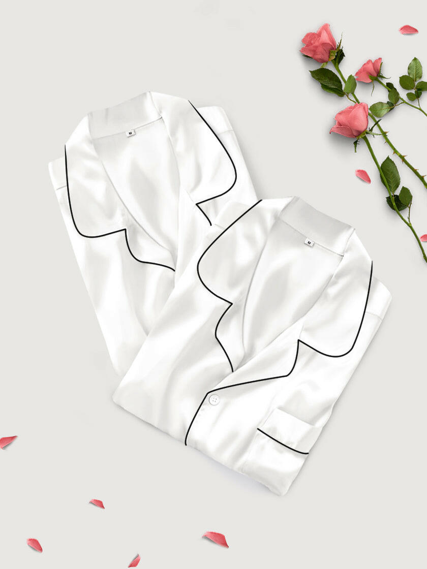 Satin Nightwear with Contrast Piping for Couples.