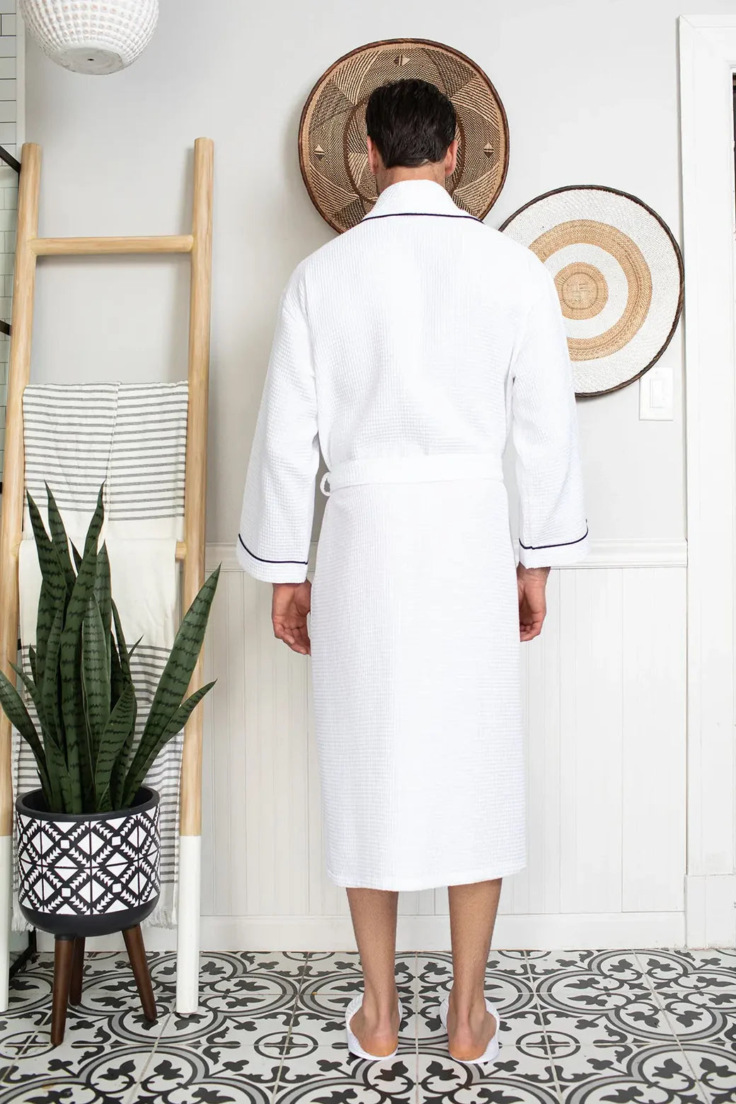 Full Sleeve Cotton Waffle Bathrobe with Piping.