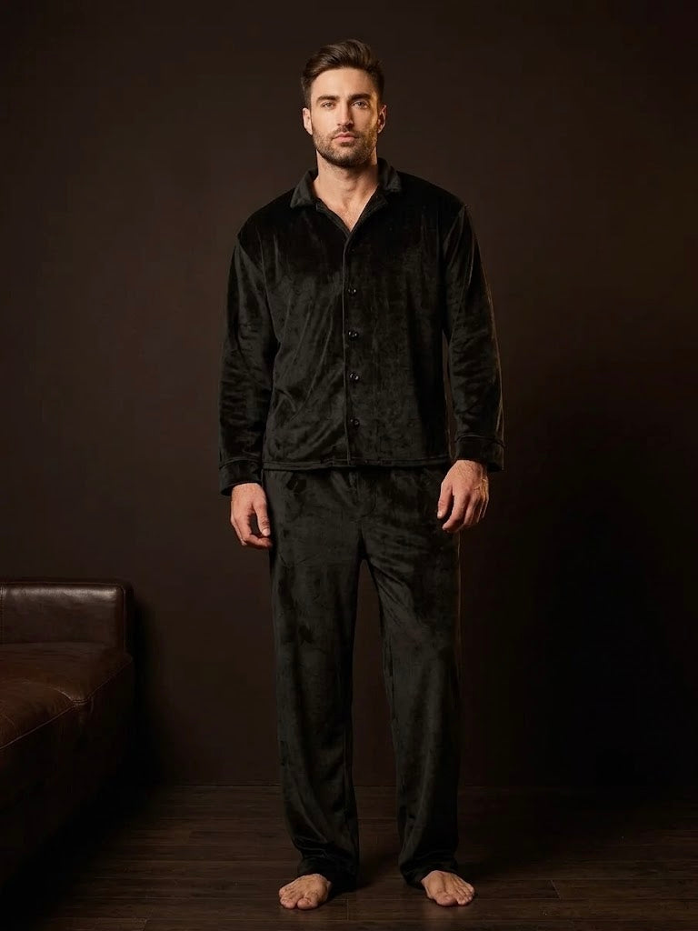 Noir Velvet Shirt & Pajama Set | Men's Luxury Velvet Loungewear & Nightwear Set