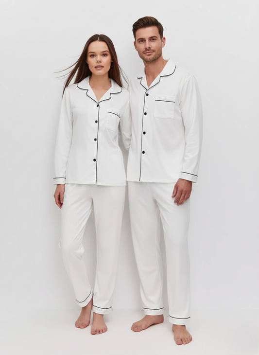 ملابس نوم للزوجين من الكتان باللون الأخضر الحكيم