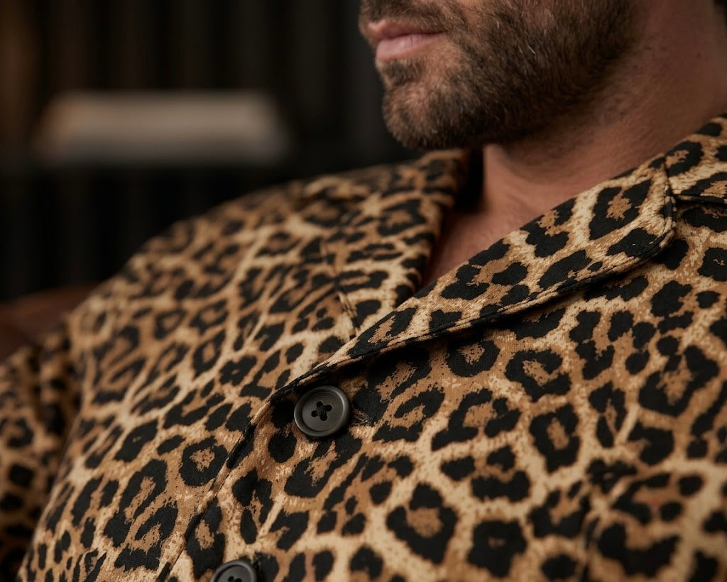 Leopard Satin Classic Shirt & Pajama Set