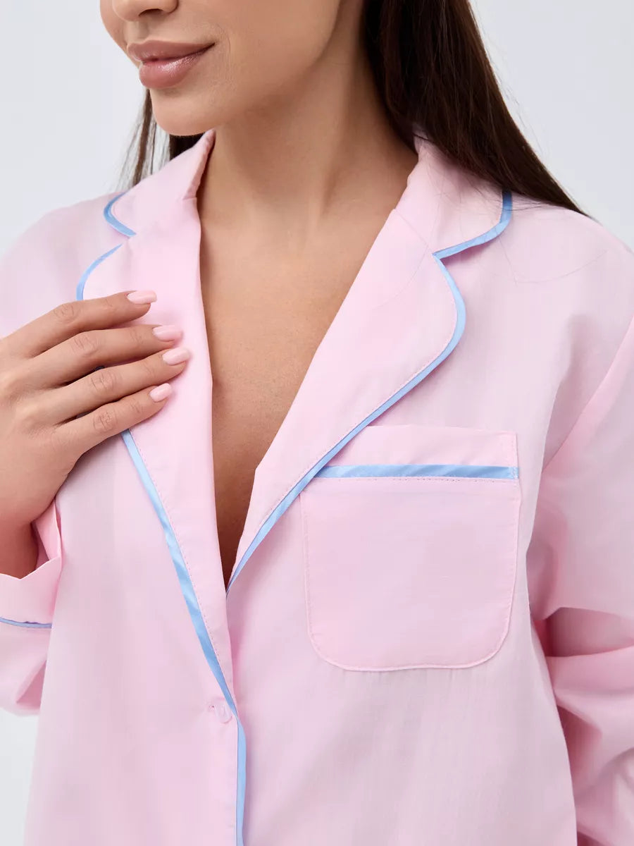 Relaxed Fit Cotton PJs in Pink with Aqua Piping - Bella Babe by SK Nightsuit-Nightdress-Robes-Silk-Satin-Nighty-Gown-Nightwear-Shorts-Pajamas-Nightsuit-for-women-men-bathrobe-Satin-dress-cotton- 