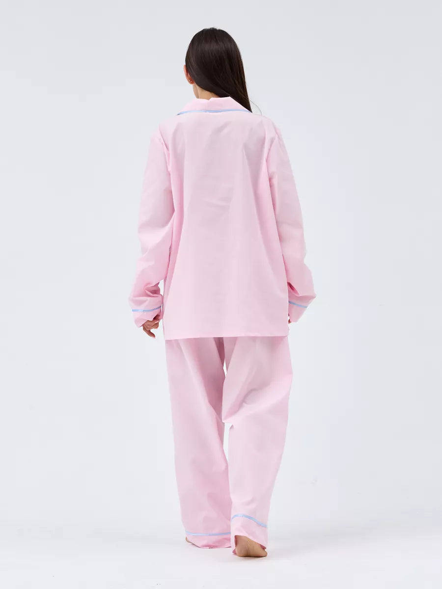 Relaxed Fit Cotton PJs in Pink with Aqua Piping - Bella Babe by SK Nightsuit-Nightdress-Robes-Silk-Satin-Nighty-Gown-Nightwear-Shorts-Pajamas-Nightsuit-for-women-men-bathrobe-Satin-dress-cotton- 