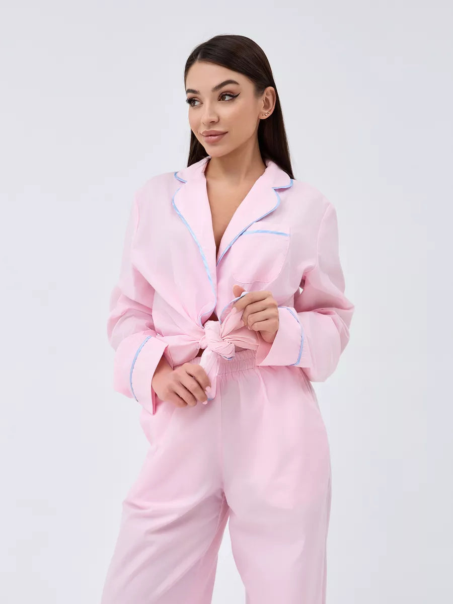 Relaxed Fit Cotton PJs in Pink with Aqua Piping - Bella Babe by SK Nightsuit-Nightdress-Robes-Silk-Satin-Nighty-Gown-Nightwear-Shorts-Pajamas-Nightsuit-for-women-men-bathrobe-Satin-dress-cotton- 