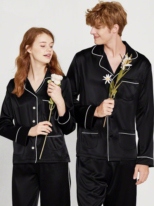 Satin Nightwear with Contrast Piping for Couples