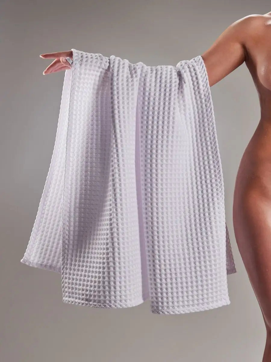 Waffle Towel in White 100% Cotton - Bella Babe by SK Nightsuit-Nightdress-Robes-Silk-Satin-Nighty-Gown-Nightwear-Shorts-Pajamas-Nightsuit-for-women-men-bathrobe-Satin-dress-cotton- 