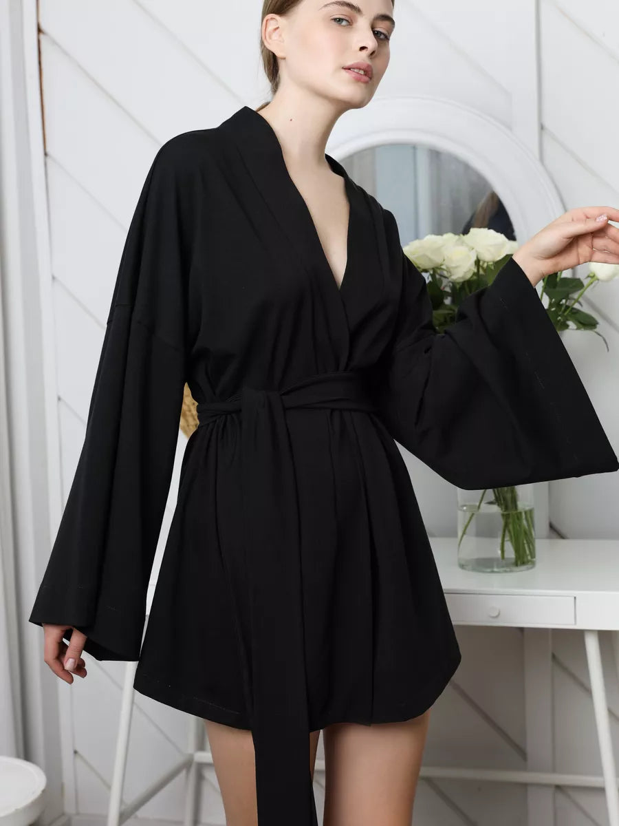 Hot Girl Mini Robe in Black 100% Cotton