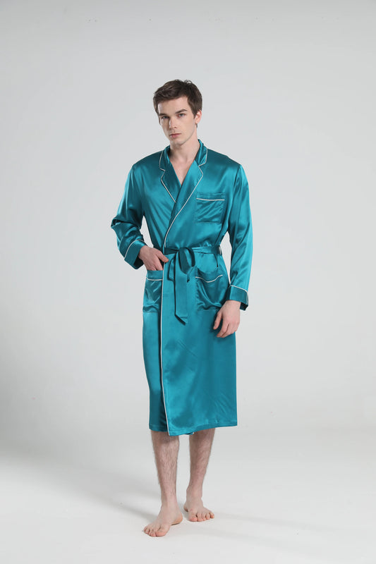 Cuban Collar Robe with Piping.