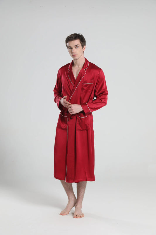 Cuban Collar Robe with Piping.