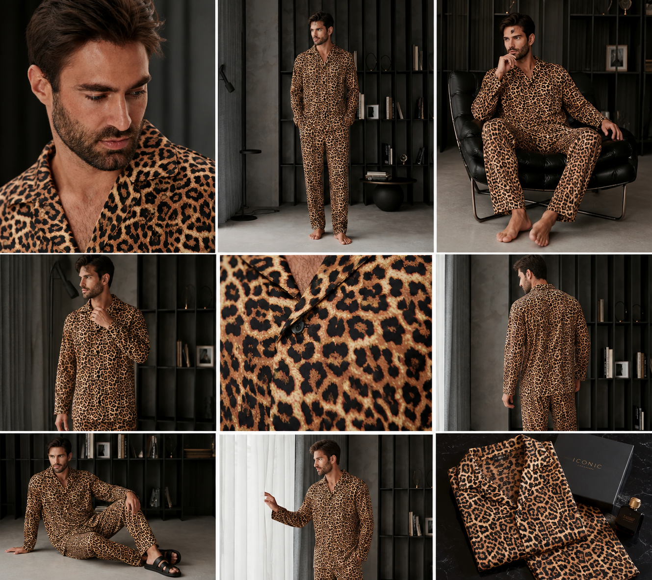 Leopard Satin Classic Shirt & Pajama Set