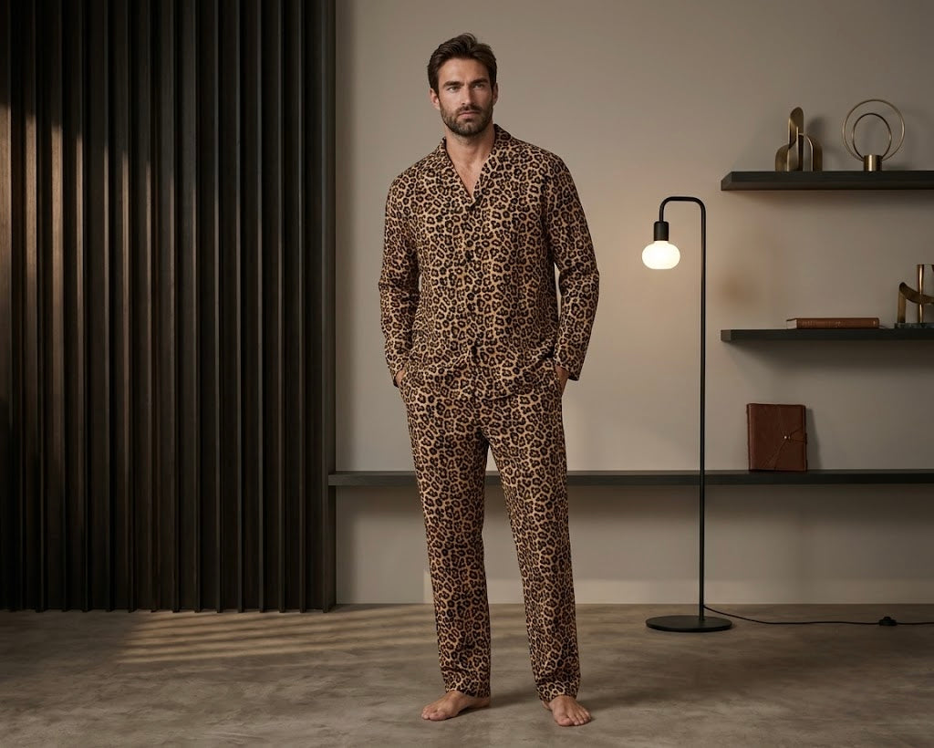 Leopard Satin Classic Shirt & Pajama Set