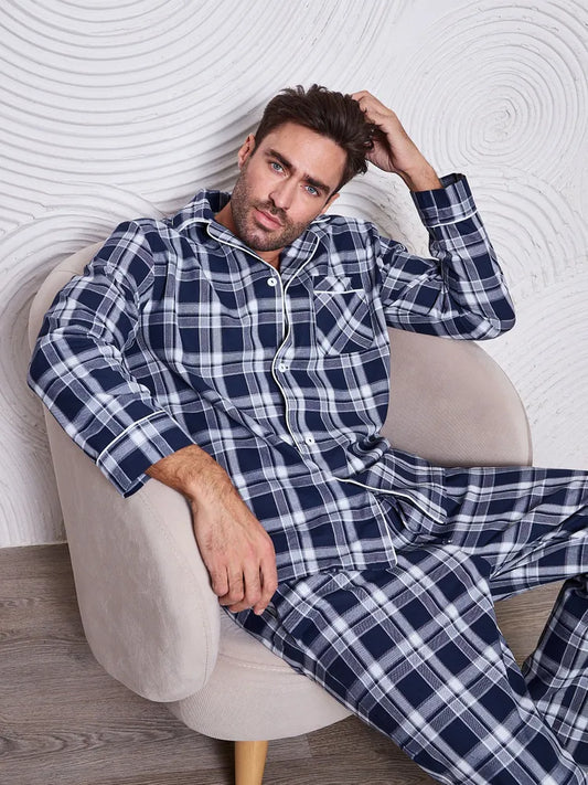 Blue Checkered Nightsuit 100% Cotton - Bella Babe by SK Nightsuit-Nightdress-Robes-Silk-Satin-Nighty-Gown-Nightwear-Shorts-Pajamas-Nightsuit-for-women-men-bathrobe-Satin-dress-cotton- 