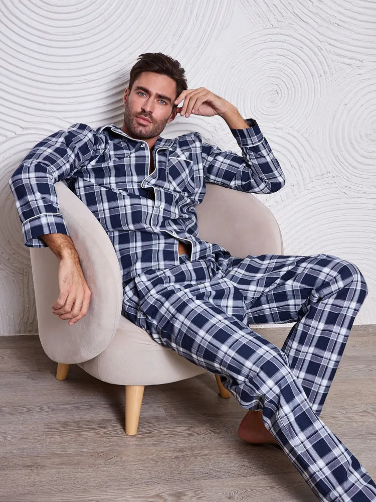 Blue Checkered Nightsuit 100% Cotton - Bella Babe by SK Nightsuit-Nightdress-Robes-Silk-Satin-Nighty-Gown-Nightwear-Shorts-Pajamas-Nightsuit-for-women-men-bathrobe-Satin-dress-cotton- 