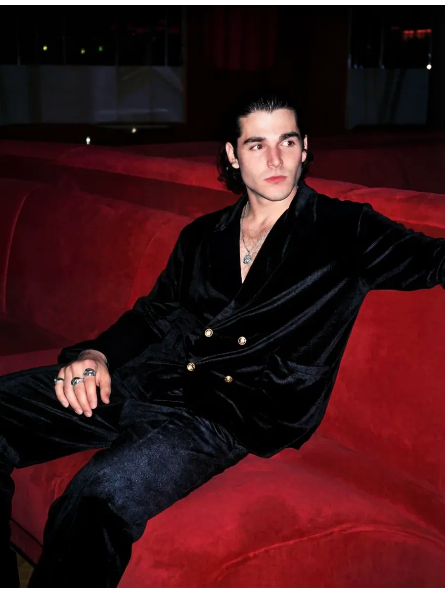 Noir Velvet Double-Breasted Co-ord Set | Men's Luxury Velvet Blazer & Wide-Leg Pajama Set