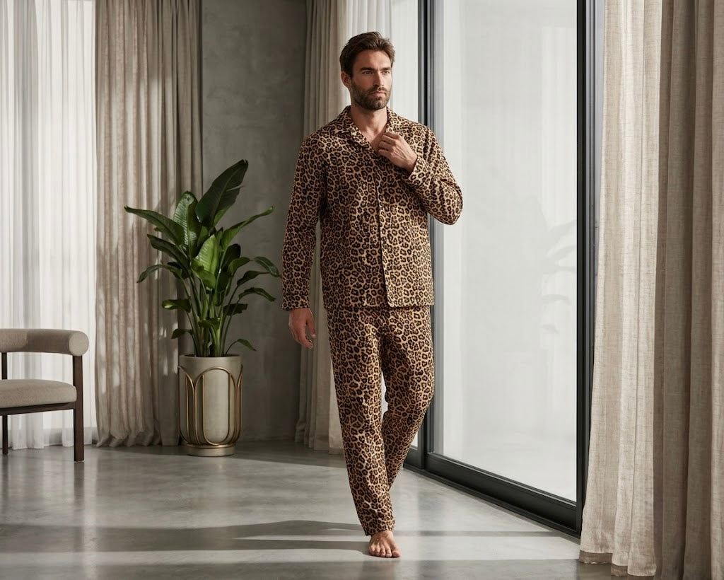 Leopard Satin Classic Shirt & Pajama Set