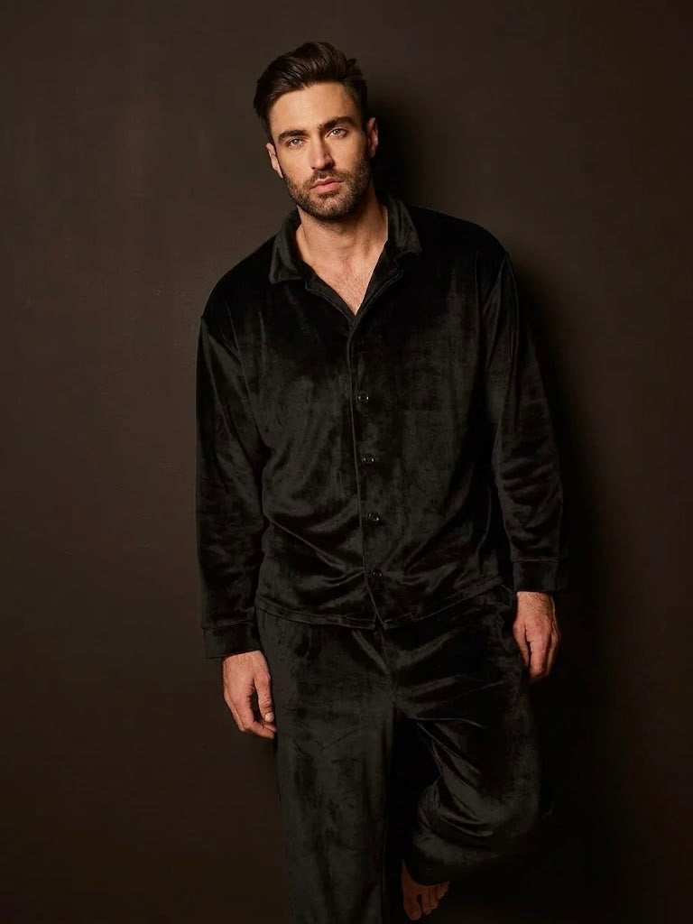 Noir Velvet Shirt & Pajama Set | Men's Luxury Velvet Loungewear & Nightwear Set