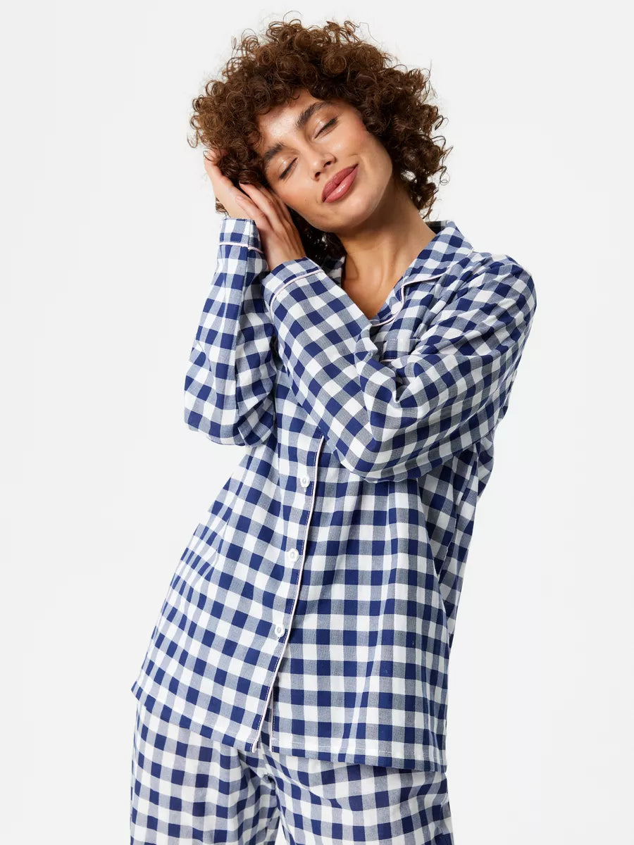 Loungewear Set Blue Checkered 100% Cotton - Bella Babe by SK Nightsuit-Nightdress-Robes-Silk-Satin-Nighty-Gown-Nightwear-Shorts-Pajamas-Nightsuit-for-women-men-bathrobe-Satin-dress-cotton- 