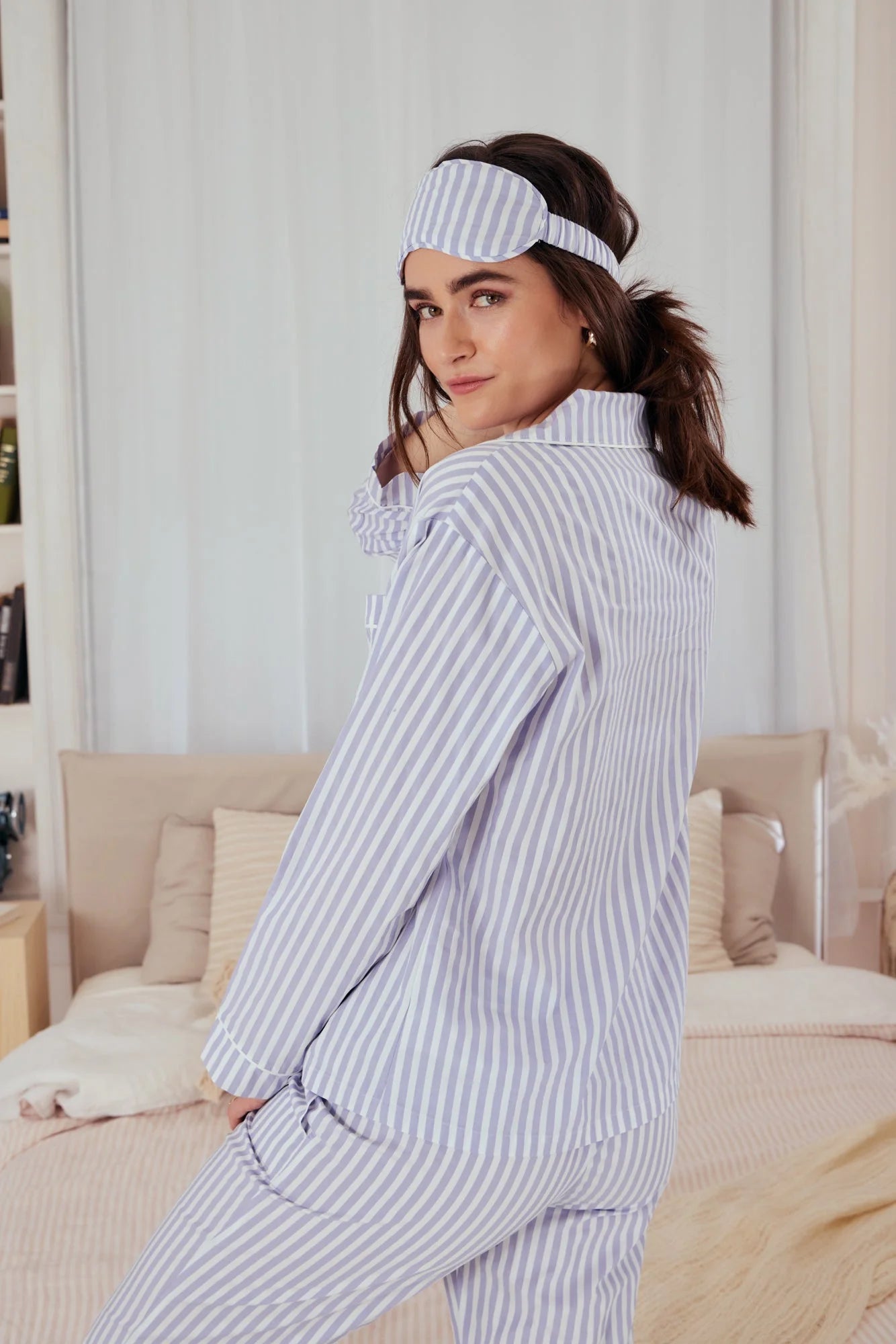 Loungewear Set Blue Stripe 100% Cotton - Bella Babe by SK Nightsuit-Nightdress-Robes-Silk-Satin-Nighty-Gown-Nightwear-Shorts-Pajamas-Nightsuit-for-women-men-bathrobe-Satin-dress-cotton- 