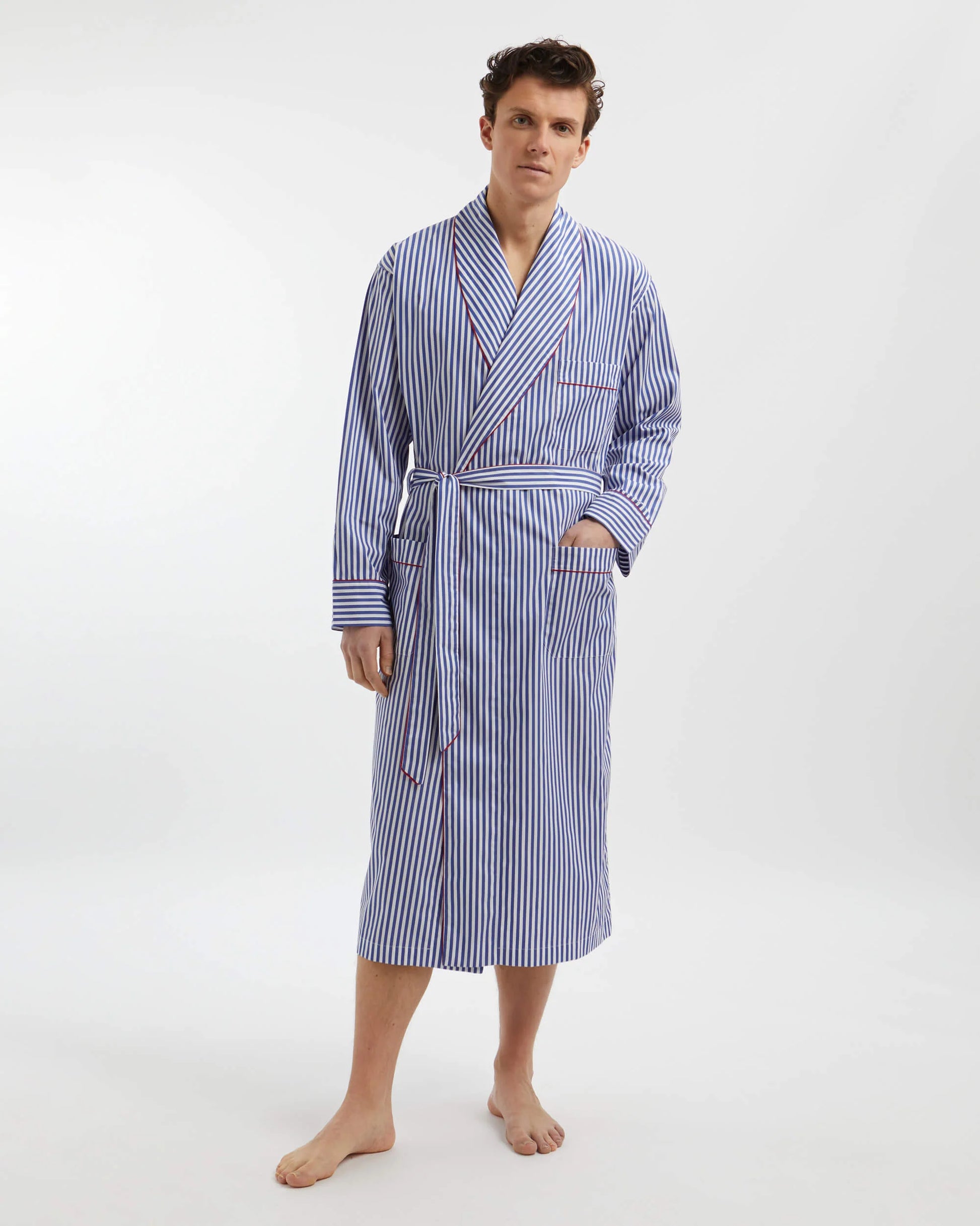 Oxford Stripe Robe 100% Cotton - Bella Babe by SK Nightsuit-Nightdress-Robes-Silk-Satin-Nighty-Gown-Nightwear-Shorts-Pajamas-Nightsuit-for-women-men-bathrobe-Satin-dress-cotton- 