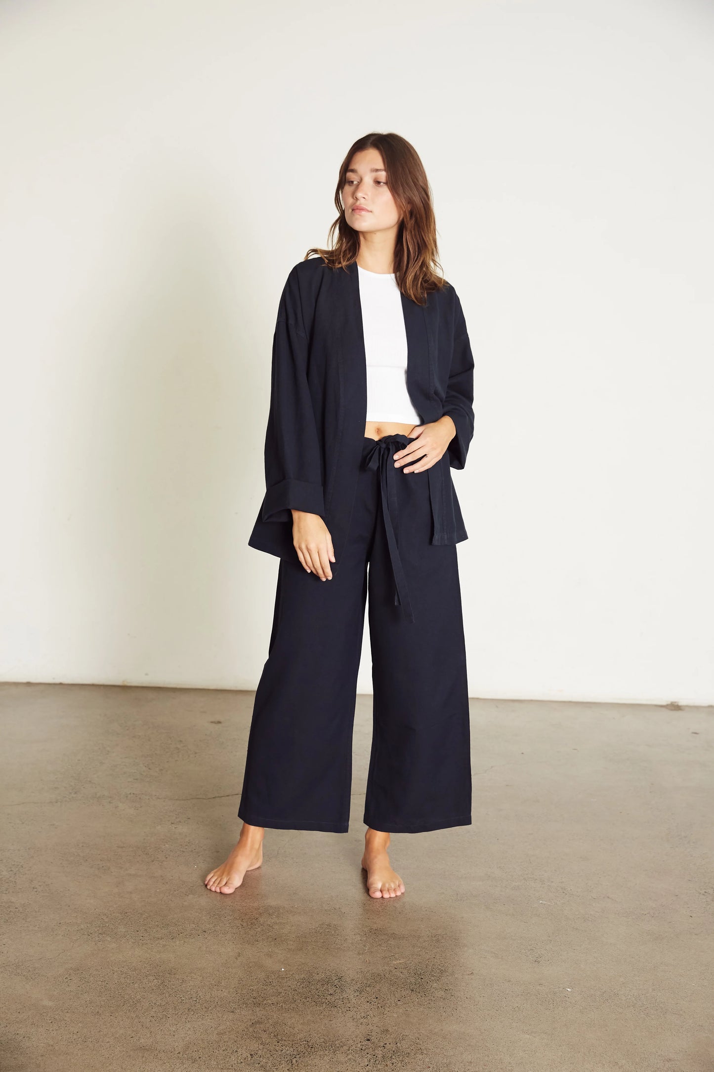 Linen Wrap Set with Pallazo in Navy Blue - Bella Babe by SK Nightsuit-Nightdress-Robes-Silk-Satin-Nighty-Gown-Nightwear-Shorts-Pajamas-Nightsuit-for-women-men-bathrobe-Satin-dress-cotton- 