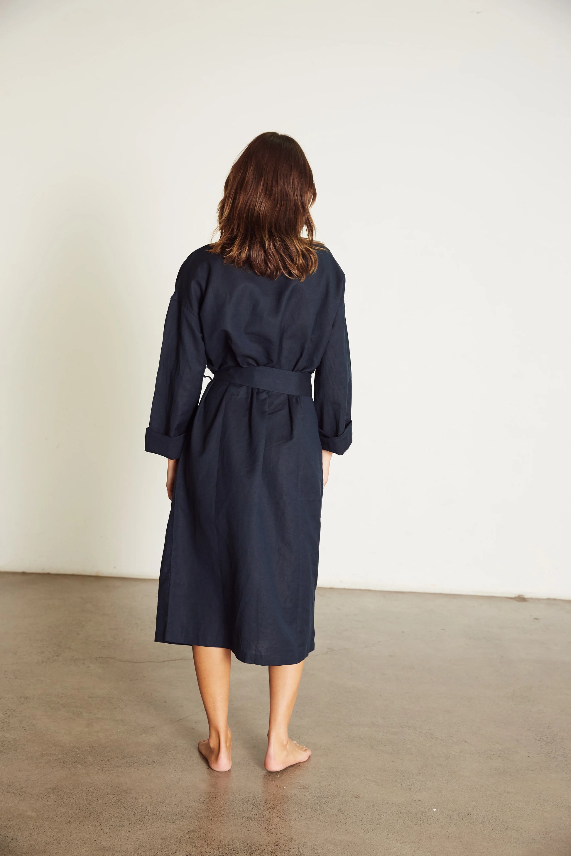 Linen Robe in Navy Blue - Bella Babe by SK Nightsuit-Nightdress-Robes-Silk-Satin-Nighty-Gown-Nightwear-Shorts-Pajamas-Nightsuit-for-women-men-bathrobe-Satin-dress-cotton- 