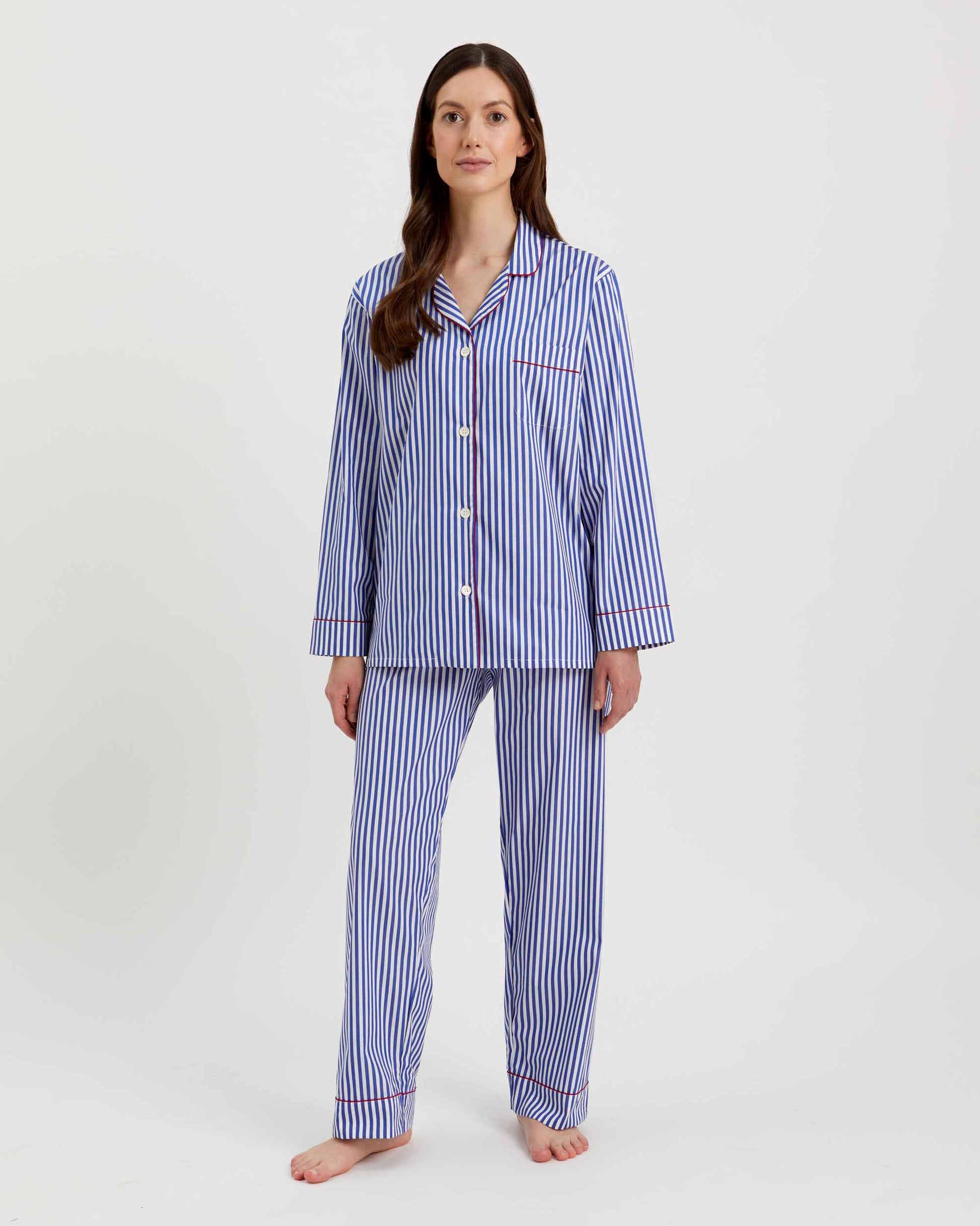 Loungewear Set Oxford Stripe 100% Cotton - Bella Babe by SK Nightsuit-Nightdress-Robes-Silk-Satin-Nighty-Gown-Nightwear-Shorts-Pajamas-Nightsuit-for-women-men-bathrobe-Satin-dress-cotton- 